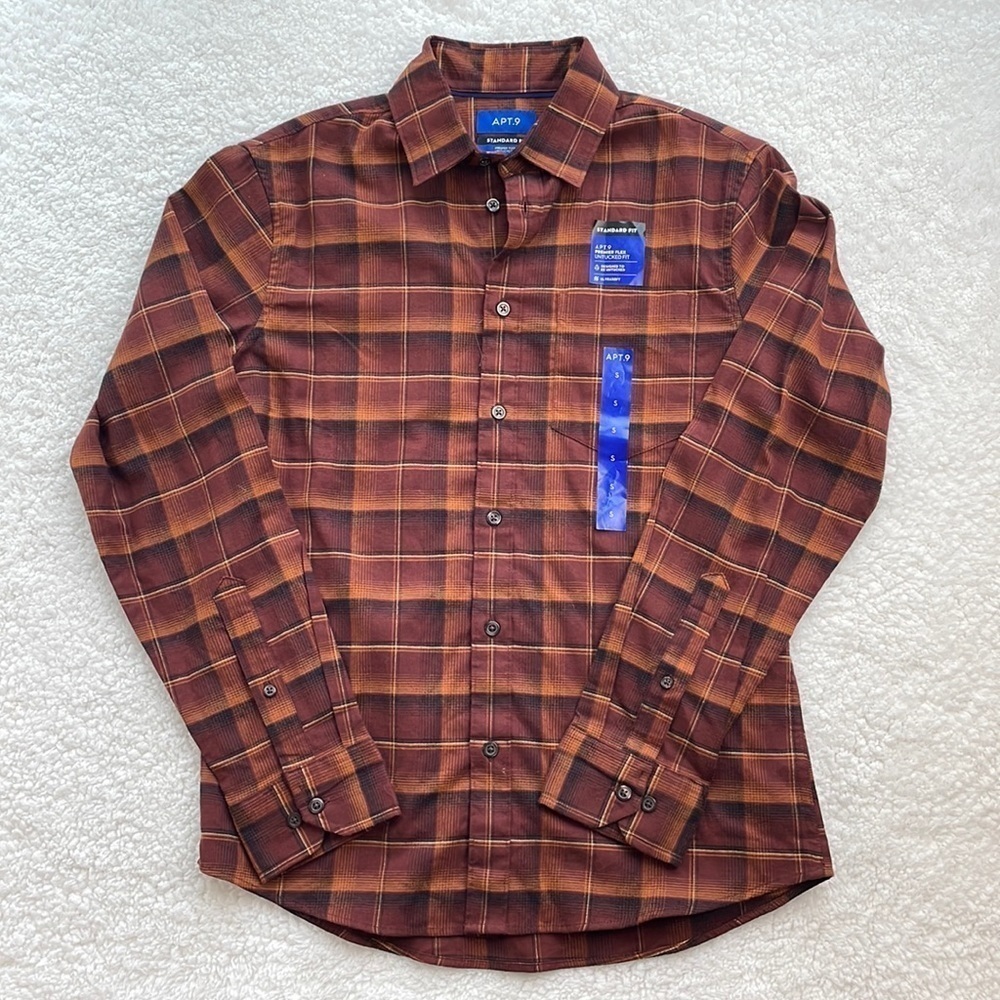 Men’s Ultra Soft Flannel Shirt, Standard Untucked Fit, Button Down, size S